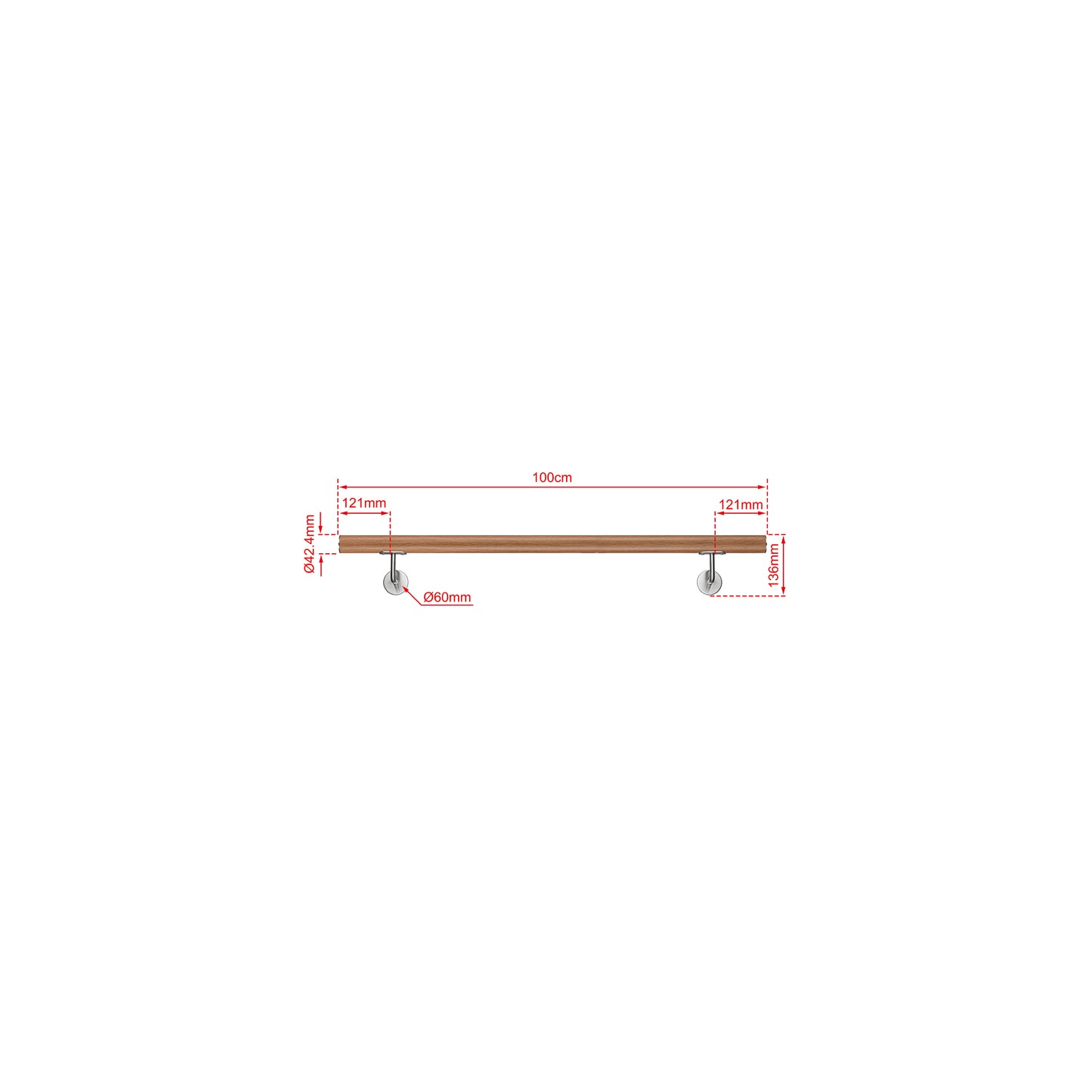 OZEAN Wandhandlauf Edelstahl 80-240 cm | 3mm verstärkte Lasche & 5mm Basis | Silber/Schwarz/Holzoptik