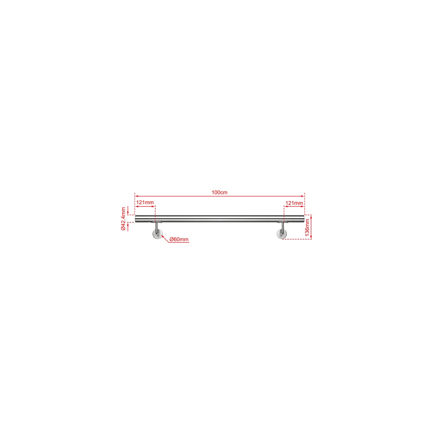 OZEAN Wandhandlauf Edelstahl 80-240 cm | 3mm verstärkte Lasche & 5mm Basis | Silber/Schwarz/Holzoptik
