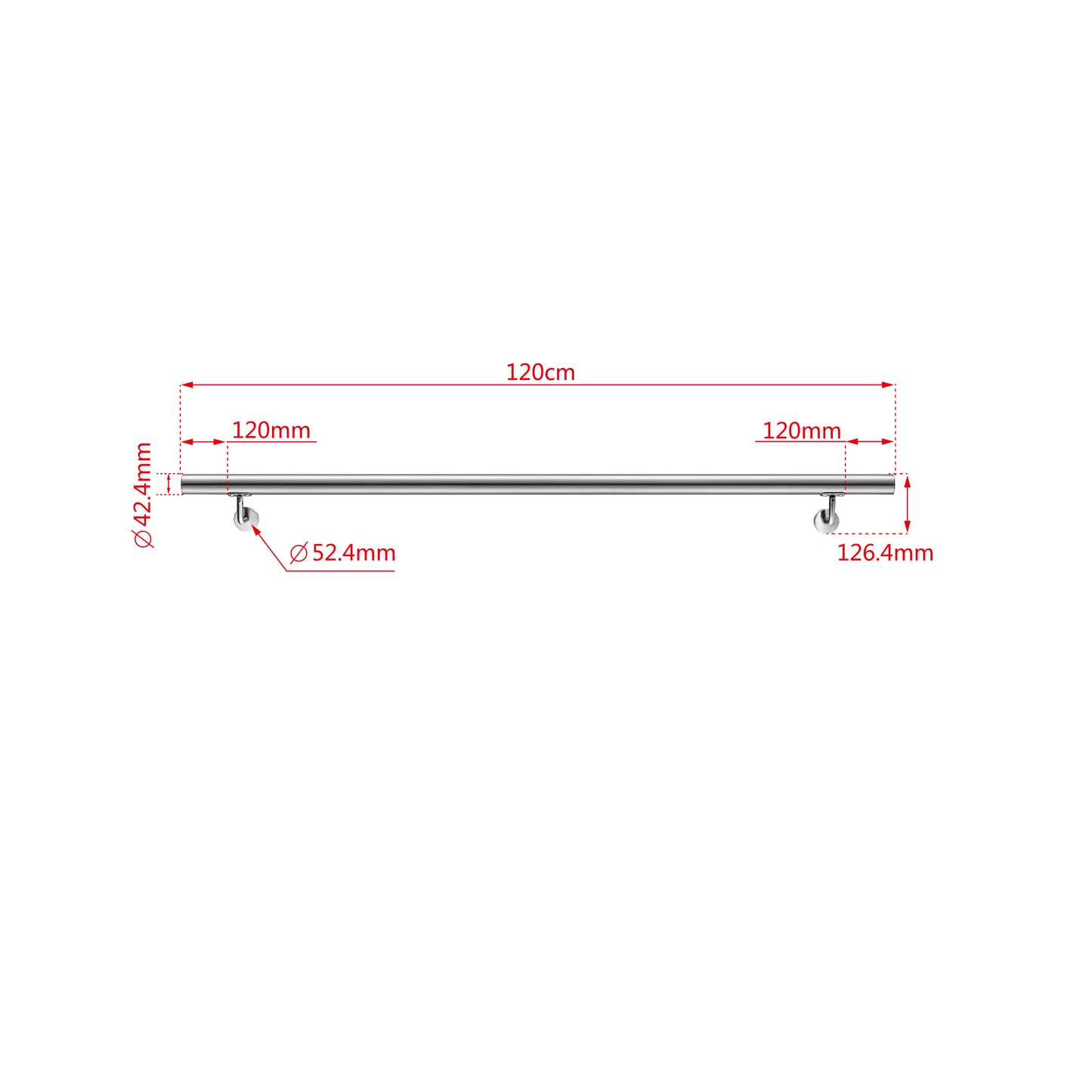 OZEAN Edelstahl Wandhandlauf Set - Silber - 80cm bis 200cm | Treppengeländer für Innen & Außen