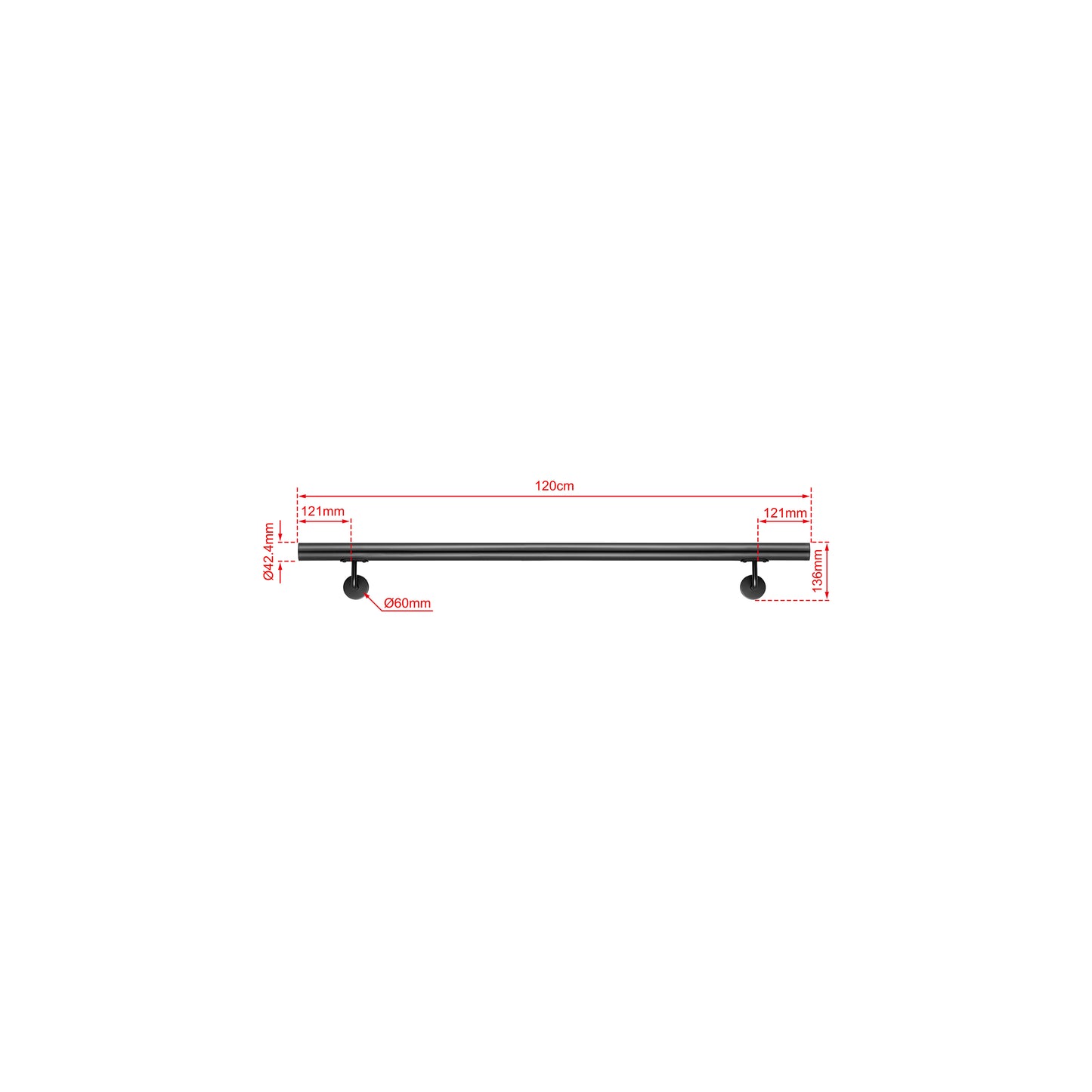OZEAN Wandhandlauf Edelstahl 80-240 cm | 3mm verstärkte Lasche & 5mm Basis | Silber/Schwarz/Holzoptik