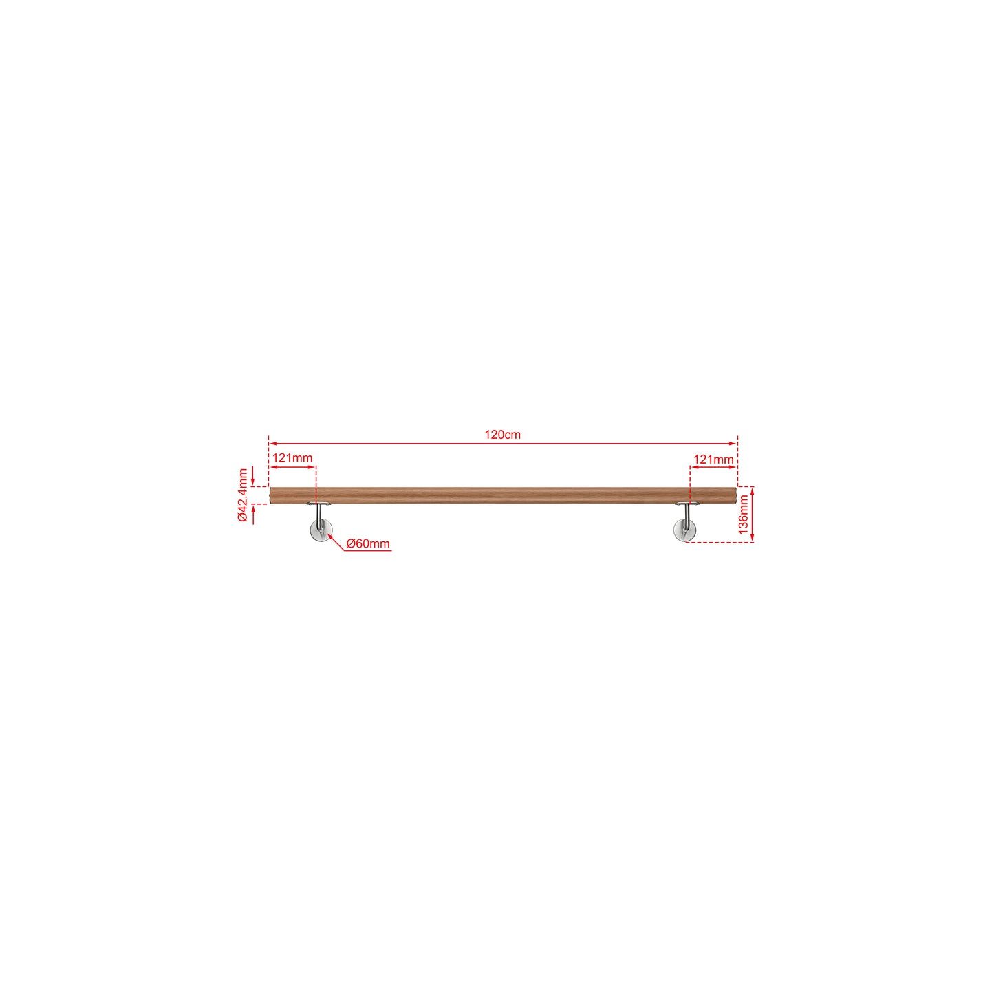 OZEAN Wandhandlauf Edelstahl 80-240 cm | 3mm verstärkte Lasche & 5mm Basis | Silber/Schwarz/Holzoptik
