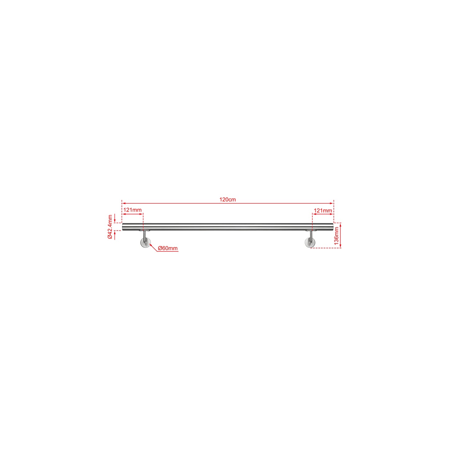 OZEAN Wandhandlauf Edelstahl 80-240 cm | 3mm verstärkte Lasche & 5mm Basis | Silber/Schwarz/Holzoptik