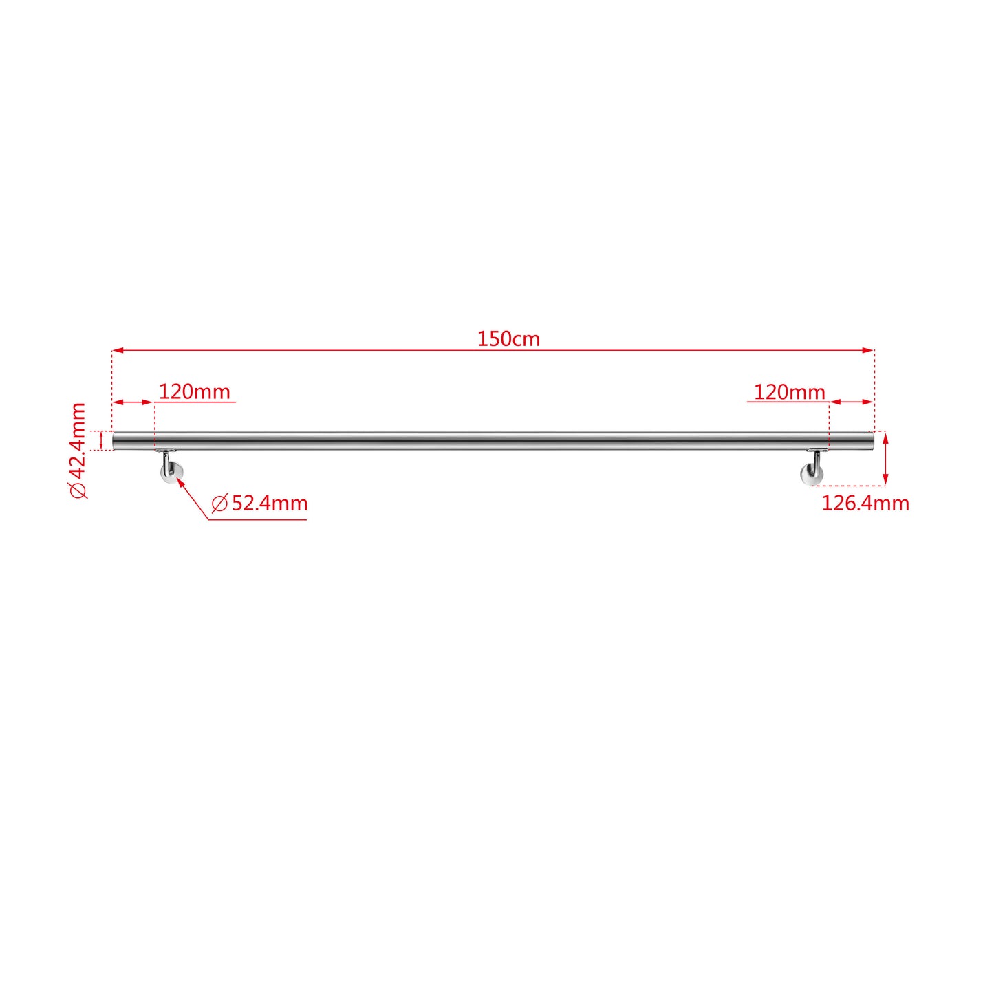OZEAN Edelstahl Wandhandlauf Set - Silber - 80cm bis 200cm | Treppengeländer für Innen & Außen