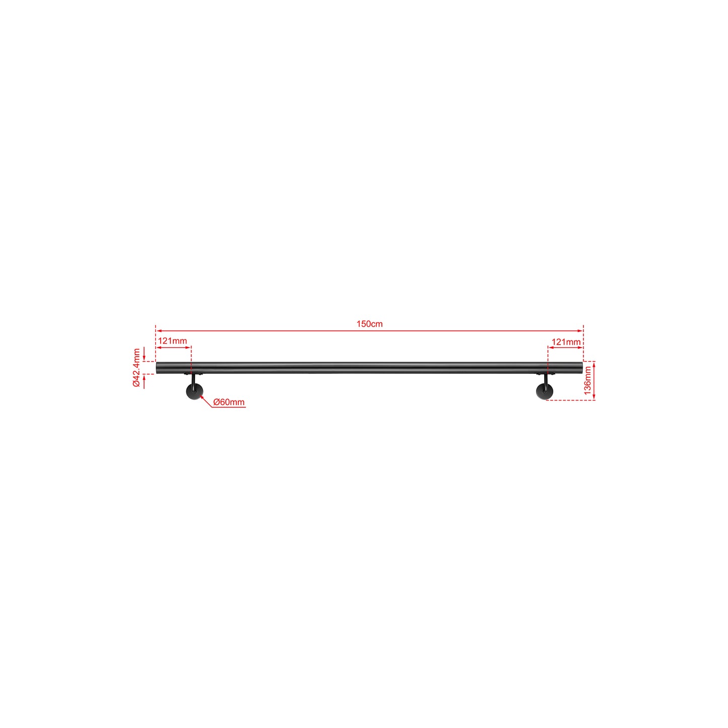 OZEAN Wandhandlauf Edelstahl 80-240 cm | 3mm verstärkte Lasche & 5mm Basis | Silber/Schwarz/Holzoptik