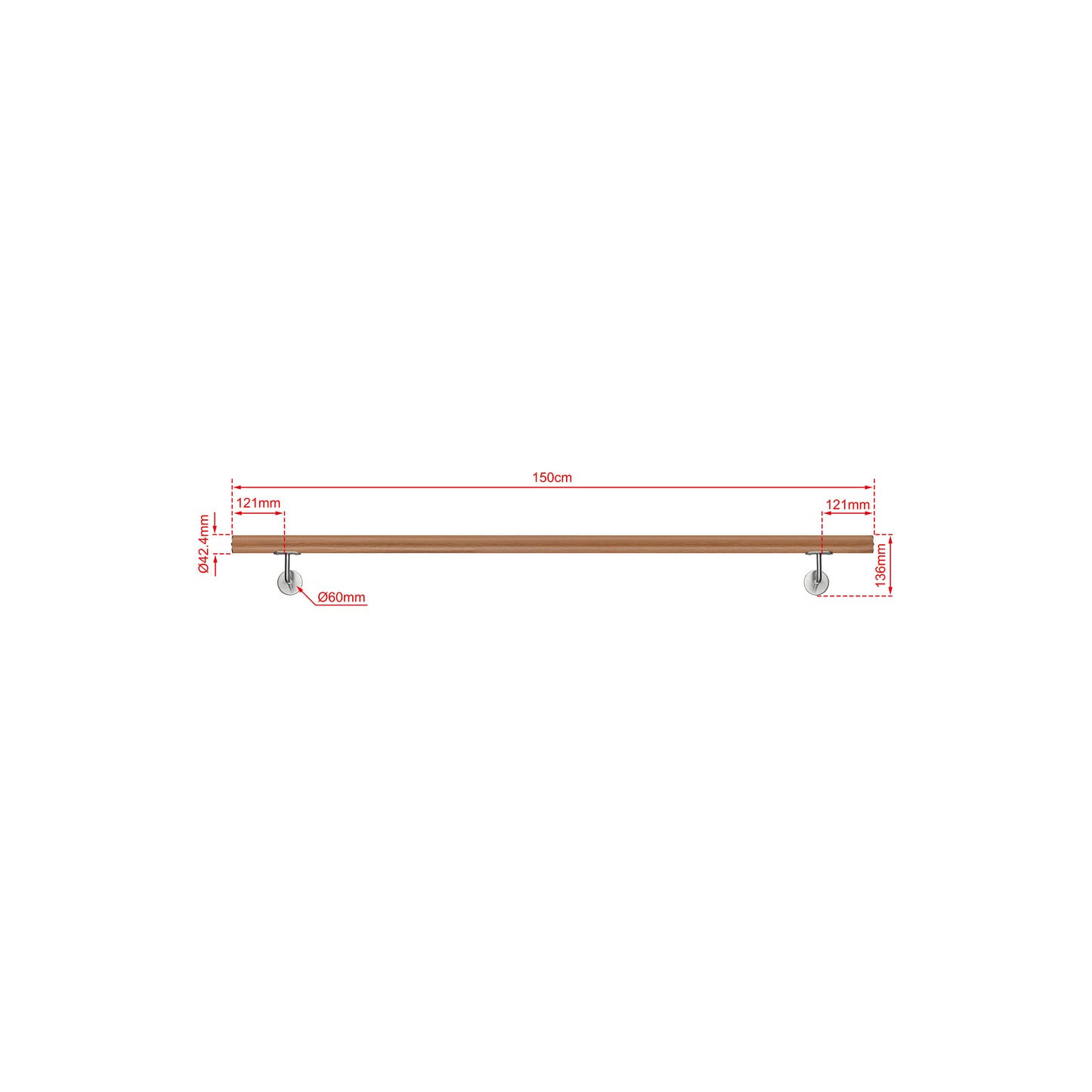 OZEAN Wandhandlauf Edelstahl 80-240 cm | 3mm verstärkte Lasche & 5mm Basis | Silber/Schwarz/Holzoptik
