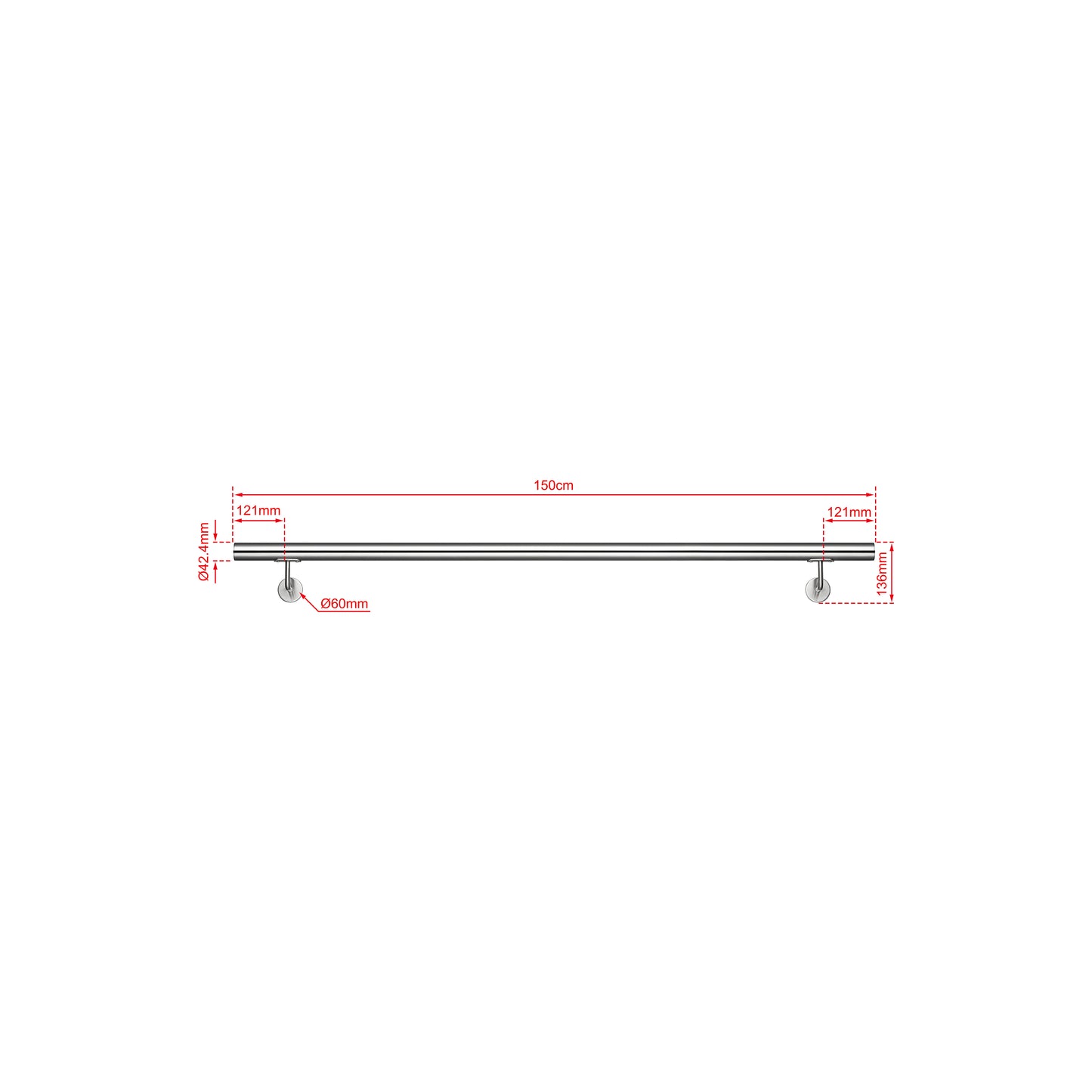 OZEAN Wandhandlauf Edelstahl 80-240 cm | 3mm verstärkte Lasche & 5mm Basis | Silber/Schwarz/Holzoptik