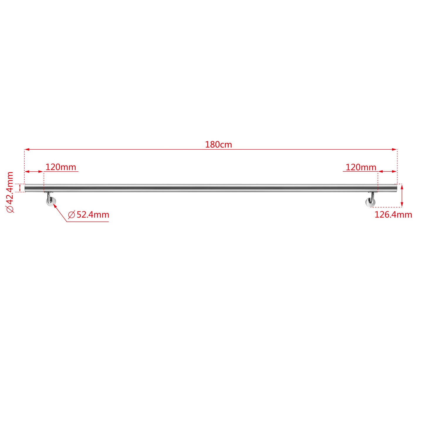 OZEAN Edelstahl Wandhandlauf Set - Silber - 80cm bis 200cm | Treppengeländer für Innen & Außen