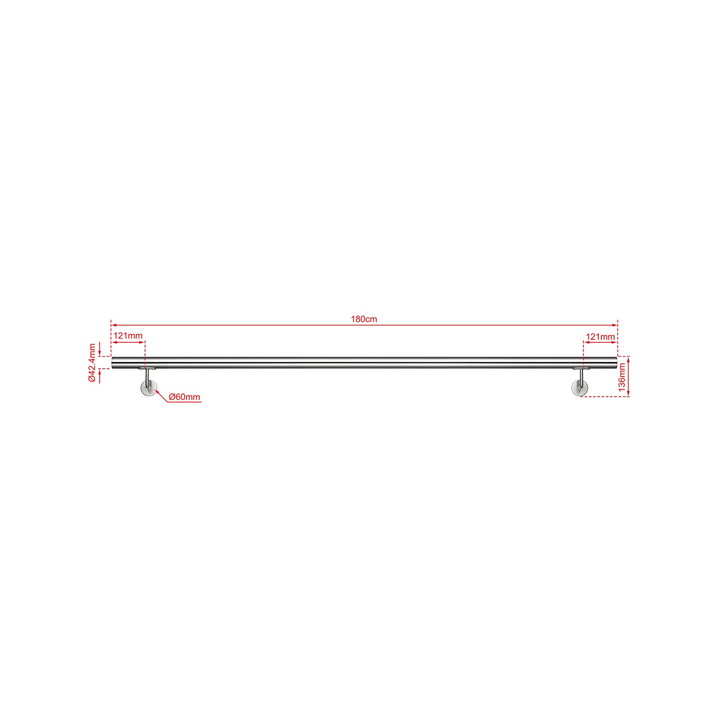 OZEAN Wandhandlauf Edelstahl 80-240 cm | 3mm verstärkte Lasche & 5mm Basis | Silber/Schwarz/Holzoptik