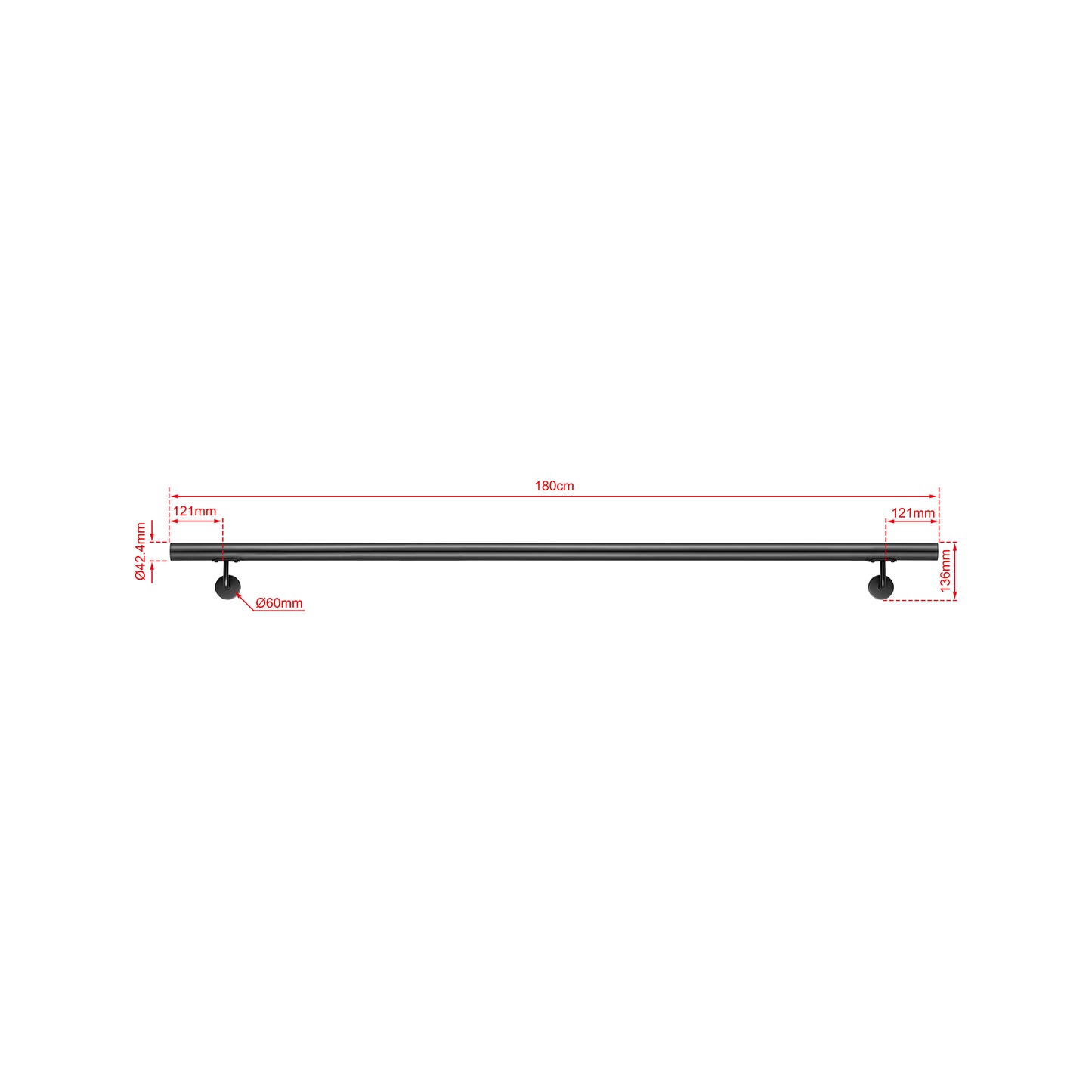 OZEAN Wandhandlauf Edelstahl 80-240 cm | 3mm verstärkte Lasche & 5mm Basis | Silber/Schwarz/Holzoptik