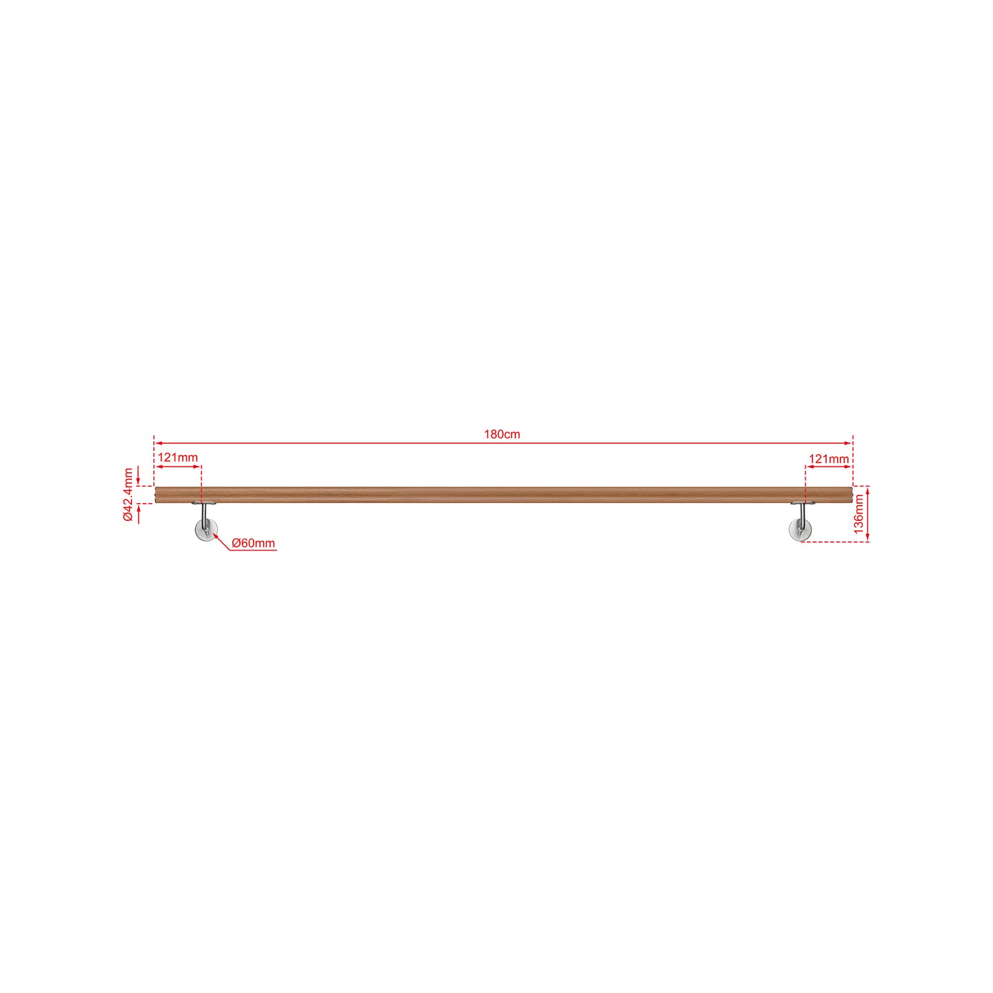 OZEAN Wandhandlauf Edelstahl 80-240 cm | 3mm verstärkte Lasche & 5mm Basis | Silber/Schwarz/Holzoptik
