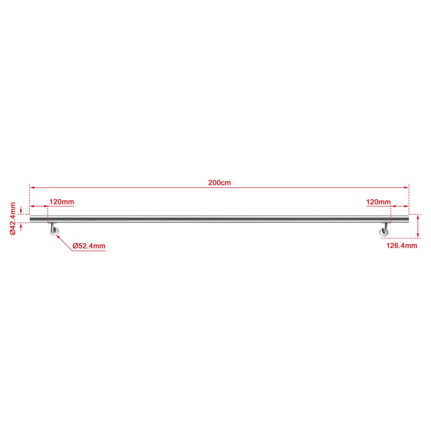 OZEAN Edelstahl Wandhandlauf Set - Silber - 80cm bis 200cm | Treppengeländer für Innen & Außen