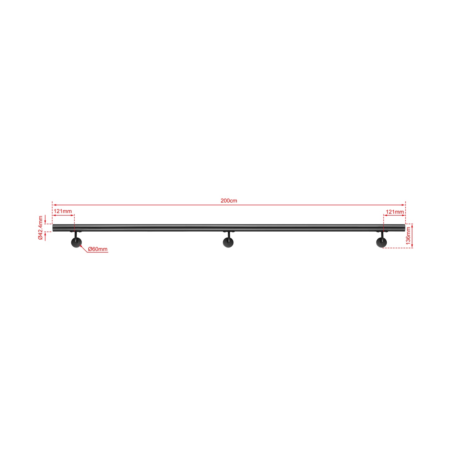 OZEAN Wandhandlauf Edelstahl 80-240 cm | 3mm verstärkte Lasche & 5mm Basis | Silber/Schwarz/Holzoptik