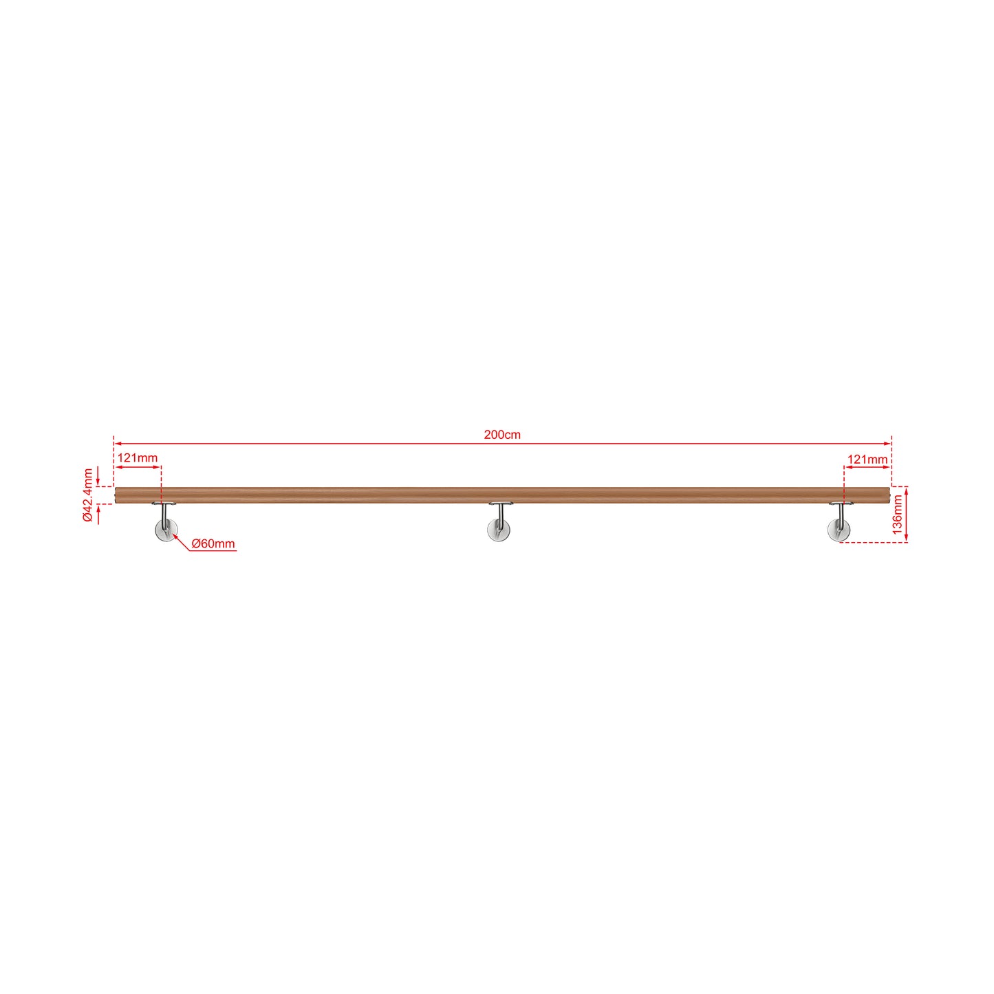 OZEAN Wandhandlauf Edelstahl 80-240 cm | 3mm verstärkte Lasche & 5mm Basis | Silber/Schwarz/Holzoptik