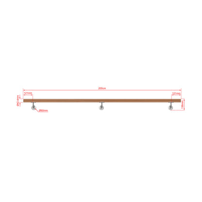 OZEAN Wandhandlauf Edelstahl 80-240 cm | 3mm verstärkte Lasche & 5mm Basis | Silber/Schwarz/Holzoptik
