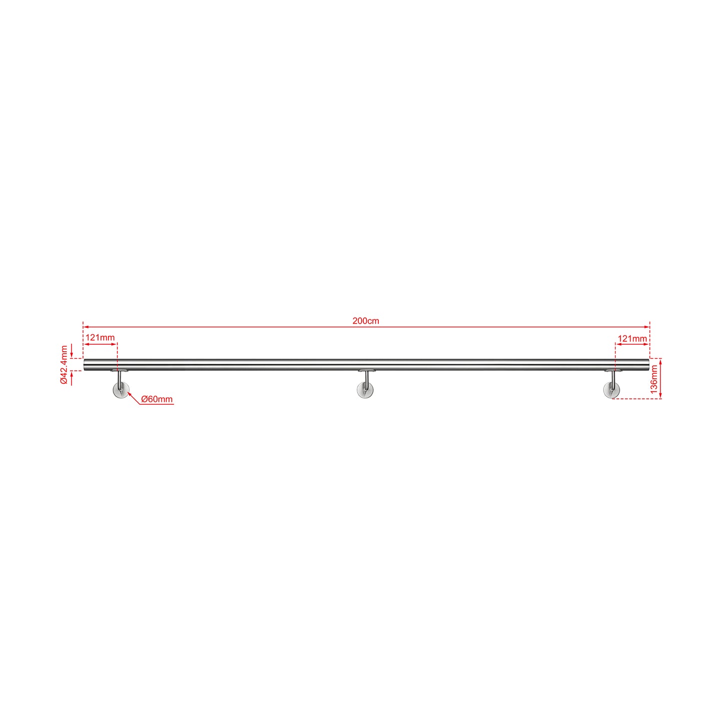OZEAN Wandhandlauf Edelstahl 80-240 cm | 3mm verstärkte Lasche & 5mm Basis | Silber/Schwarz/Holzoptik