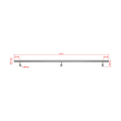 OZEAN Wandhandlauf Edelstahl 80-240 cm | 3mm verstärkte Lasche & 5mm Basis | Silber/Schwarz/Holzoptik