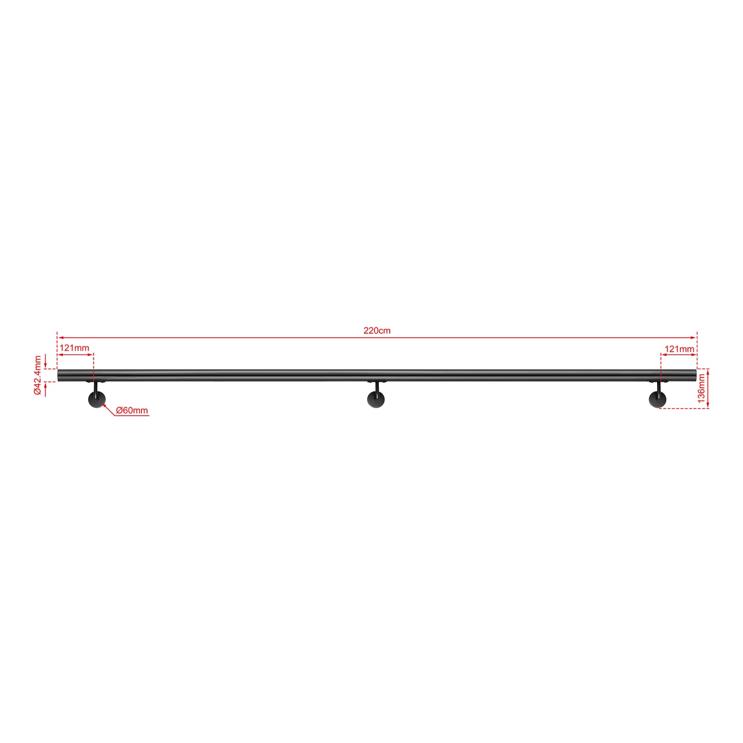 OZEAN Wandhandlauf Edelstahl 80-240 cm | 3mm verstärkte Lasche & 5mm Basis | Silber/Schwarz/Holzoptik