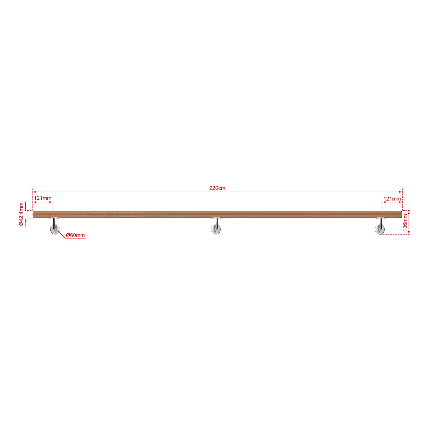 OZEAN Wandhandlauf Edelstahl 80-240 cm | 3mm verstärkte Lasche & 5mm Basis | Silber/Schwarz/Holzoptik