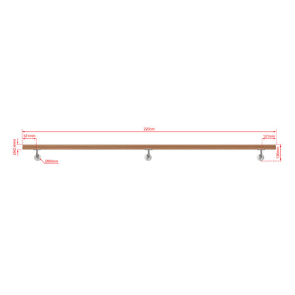 OZEAN Wandhandlauf Edelstahl 80-240 cm | 3mm verstärkte Lasche & 5mm Basis | Silber/Schwarz/Holzoptik