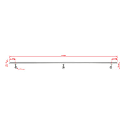 OZEAN Wandhandlauf Edelstahl 80-240 cm | 3mm verstärkte Lasche & 5mm Basis | Silber/Schwarz/Holzoptik