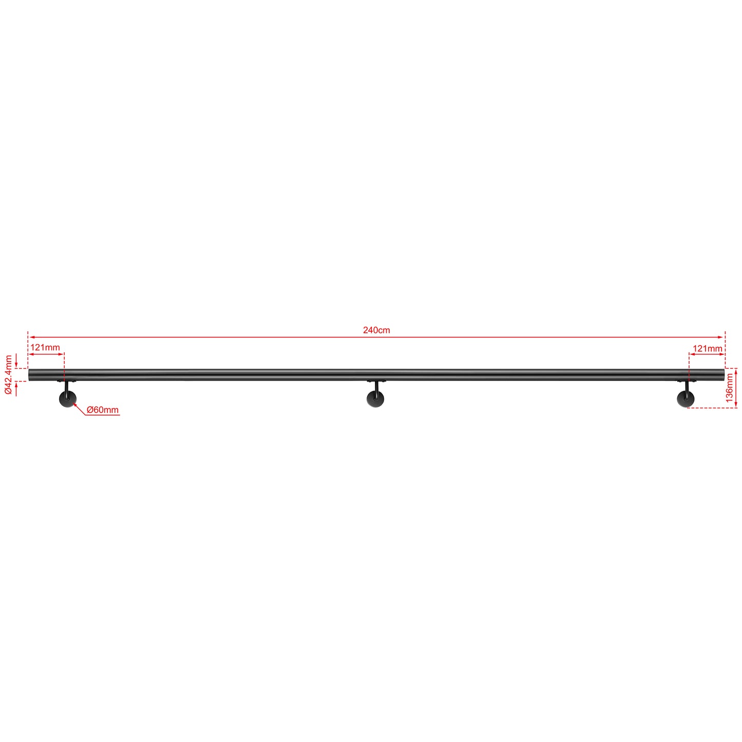 OZEAN Wandhandlauf Edelstahl 80-240 cm | 3mm verstärkte Lasche & 5mm Basis | Silber/Schwarz/Holzoptik