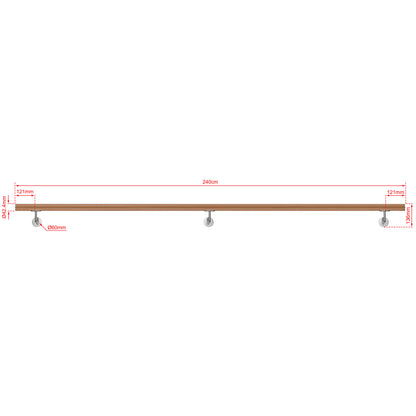 OZEAN Wandhandlauf Edelstahl 80-240 cm | 3mm verstärkte Lasche & 5mm Basis | Silber/Schwarz/Holzoptik