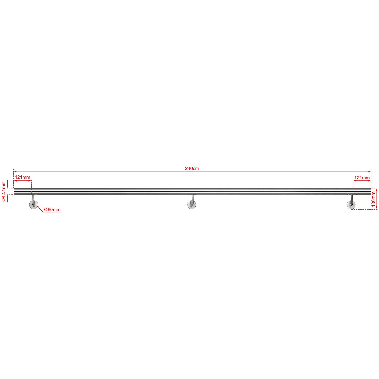 OZEAN Wandhandlauf Edelstahl 80-240 cm | 3mm verstärkte Lasche & 5mm Basis | Silber/Schwarz/Holzoptik