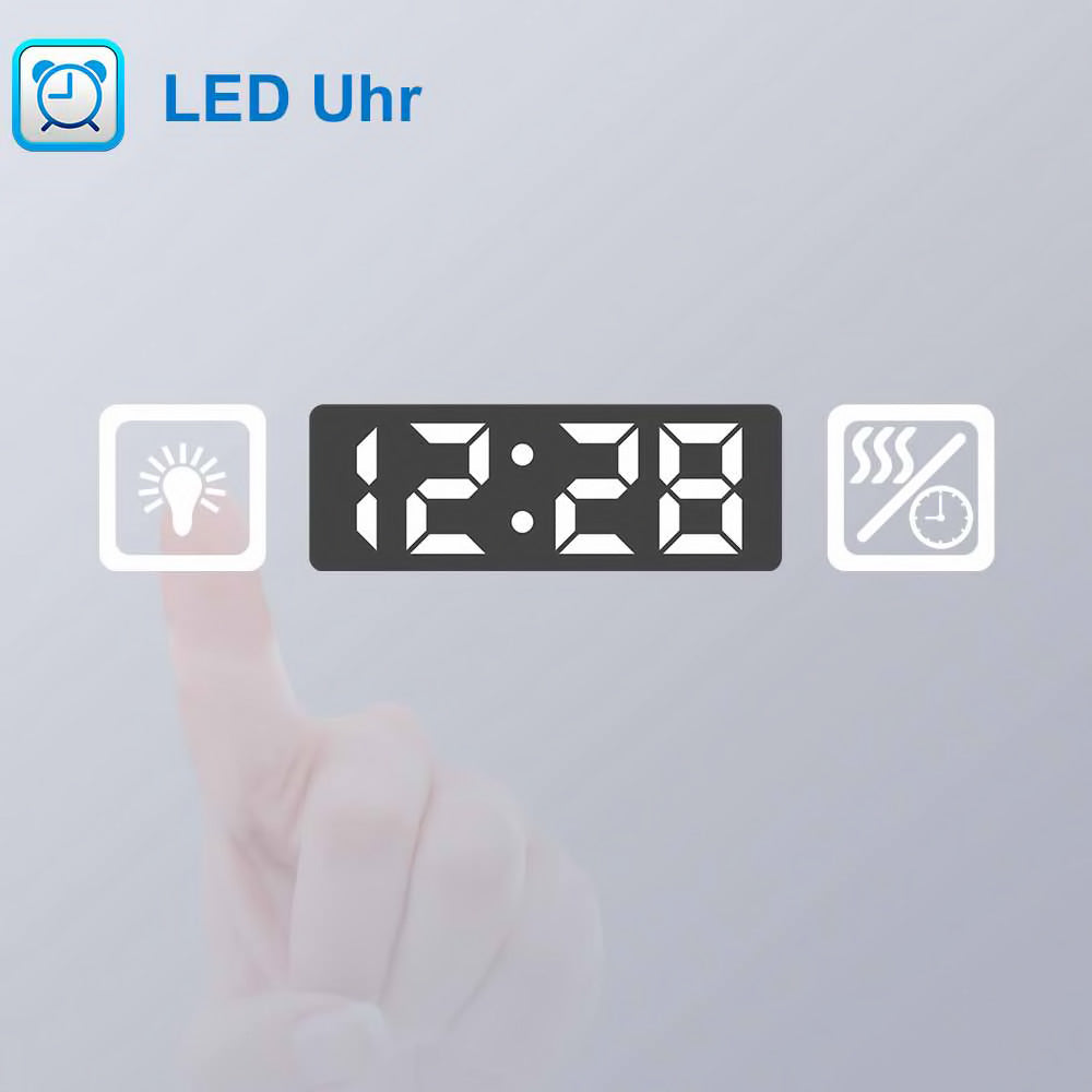 LED Badspiegel 120×70cm Uhr, Touch, Beschlagfrei, 3 Lichtfarbe 2700-6500K ,3x Lupe,Dimmbar,Wandspiegel