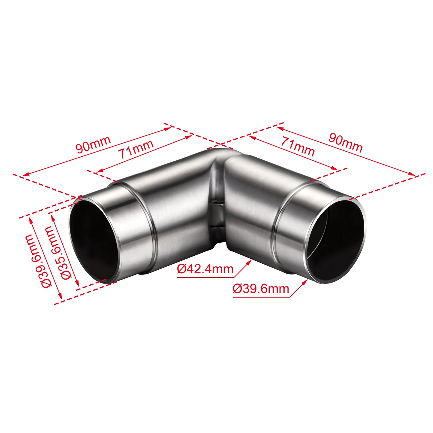 OZEAN Handlaufverbinder Edelstahl Ø 42,4 mm | Gerade oder Flexibel 90°-220° | Silber & Schwarz