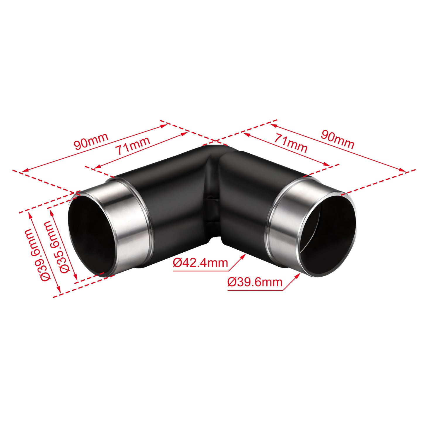 OZEAN Handlaufverbinder Edelstahl Ø 42,4 mm | Gerade oder Flexibel 90°-220° | Silber & Schwarz
