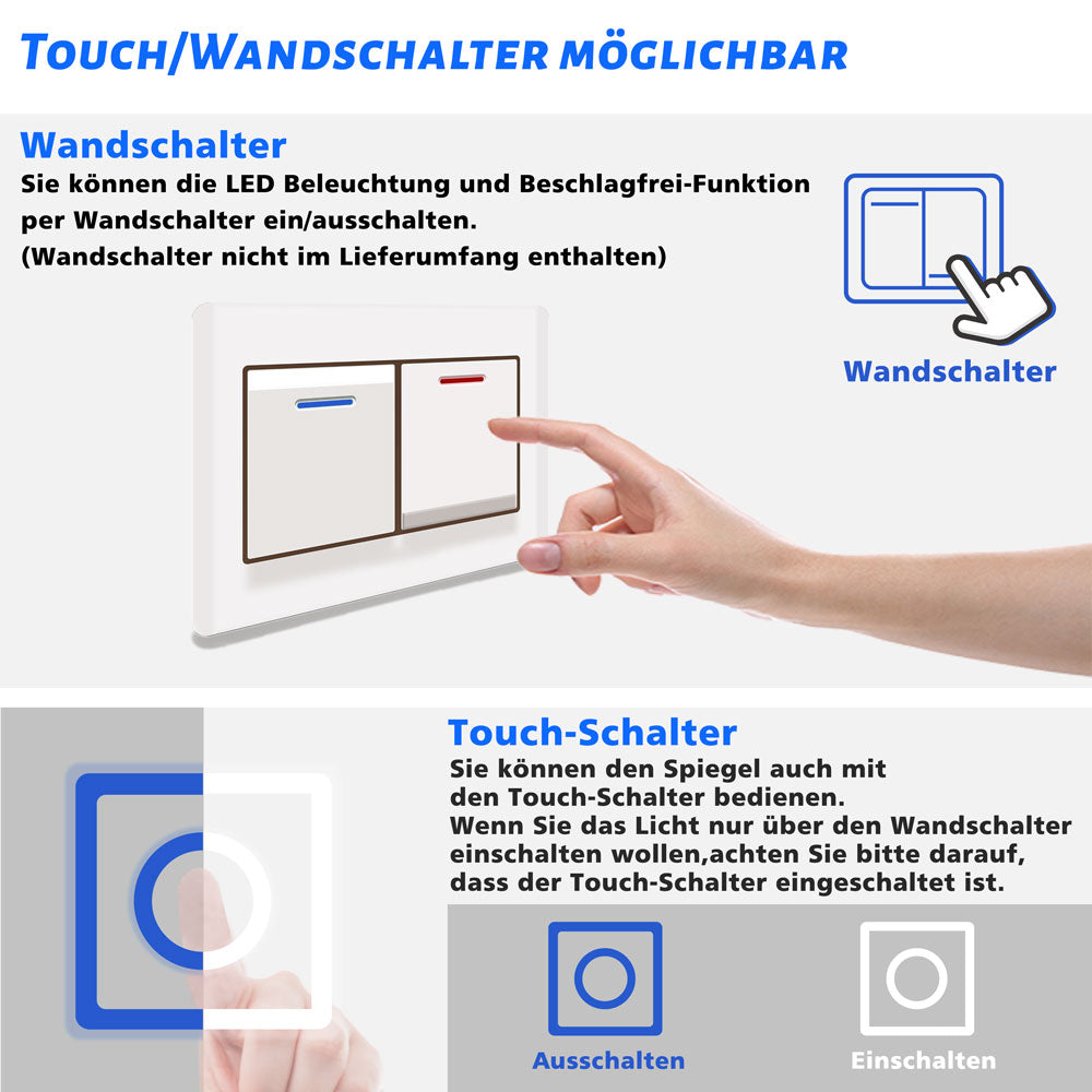 LED Badspiegel mit 3-fache Vergrößerung Beschlagfrei Badezimmer Spiegel mit Speicherfunktion Warm/Neutral/Kaltweiß Dimmbar CE IP44 140x80cm