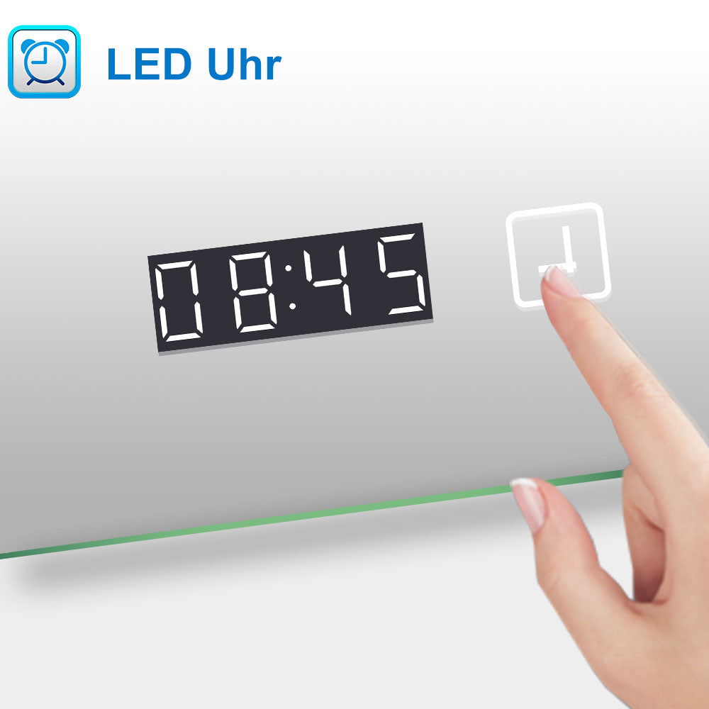 LED Badspiegel 120x70 cm Bluetooth Uhr TOUCH BESCHLAGFREI Wandspiegel Kalt/Neutral/Warmweiß ,Dimmbar