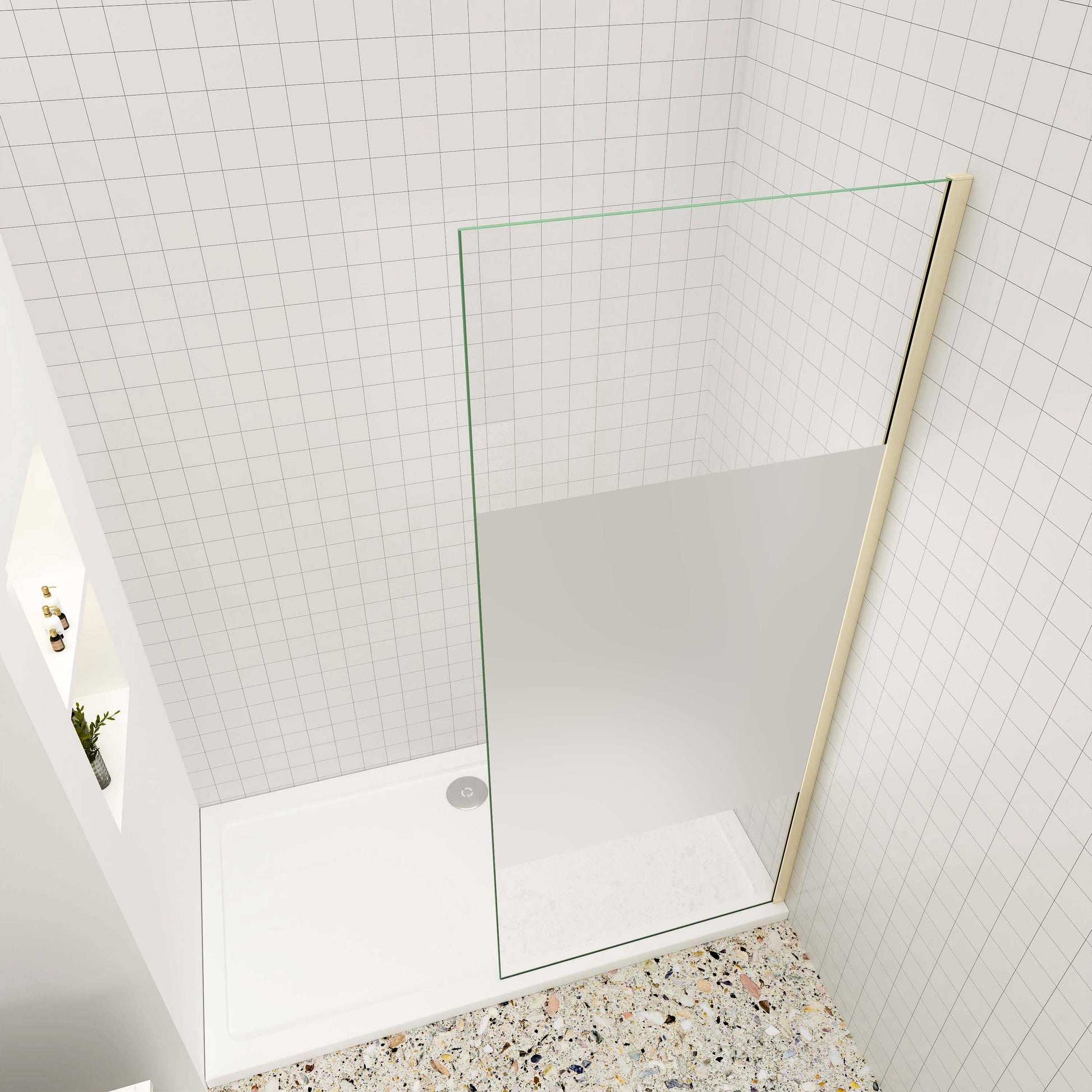 Walk in Duschwand 10mm ESG Glas 70 cm goldfarben