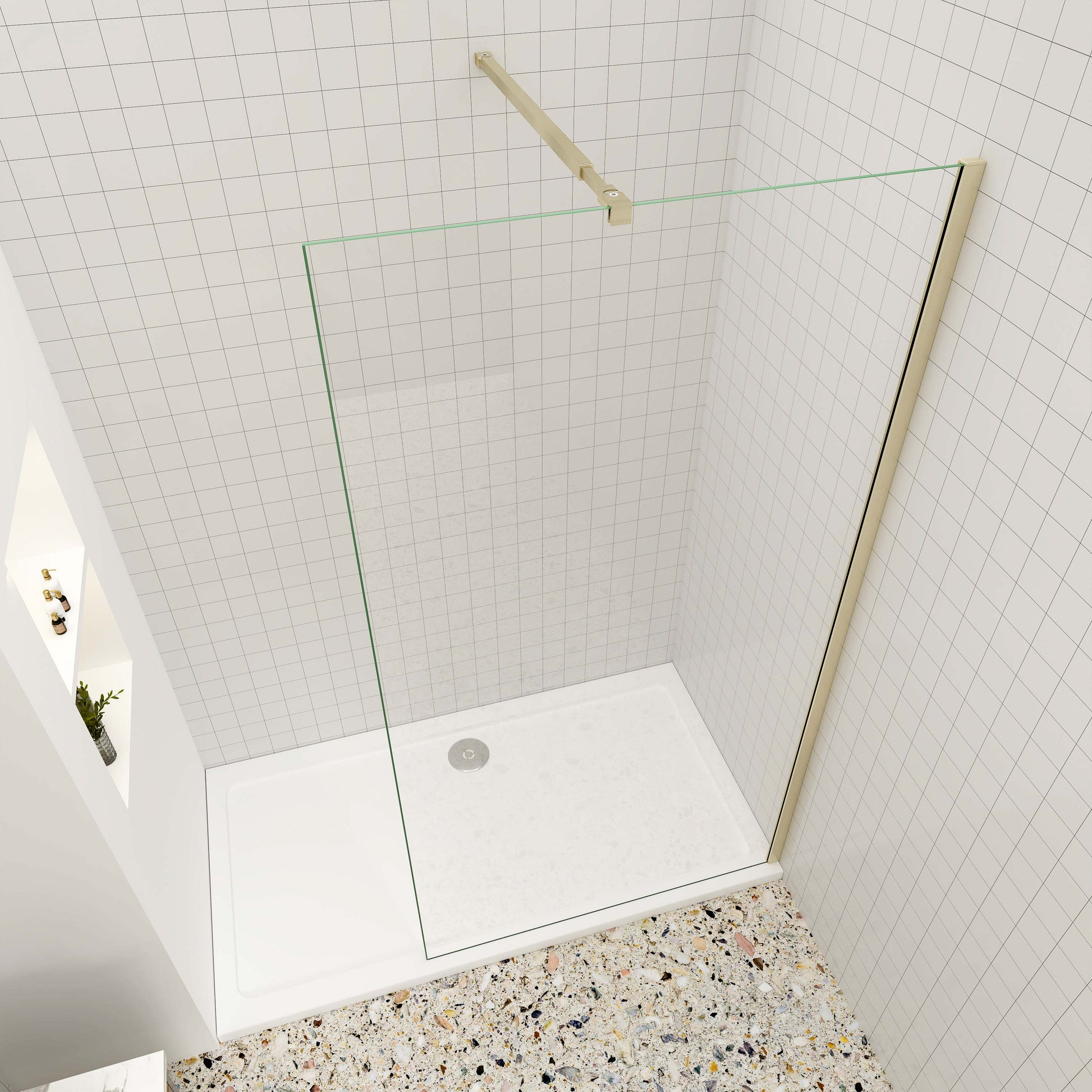 Walk in Duschwand 10mm ESG NANO Glas 110 cm goldfarben