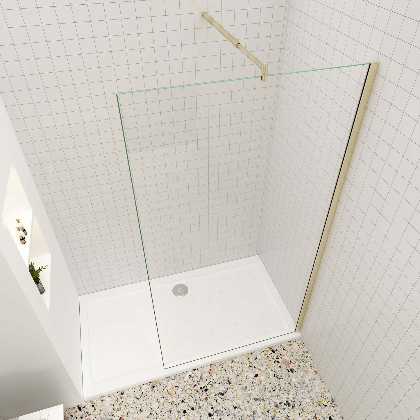 Walk in Duschwand 10mm ESG NANO Glas 120 cm Duschtrennwand goldfarben