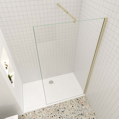 Walk in Duschwand 10mm ESG NANO Glas 140 cm Duschtrennwand goldfarben