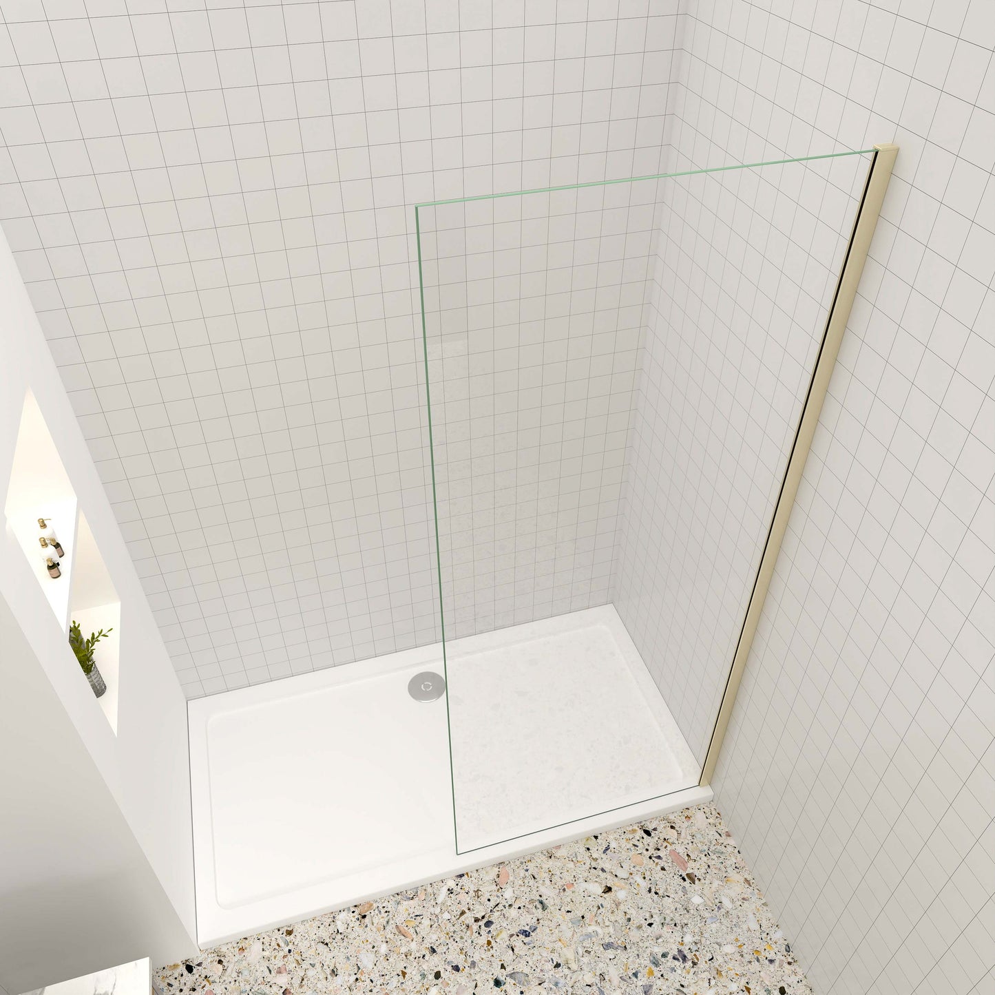 Walk in Duschwand 10mm ESG NANO Glas 40 cm Walk in Duschabtrennung Duschkabine goldfarben