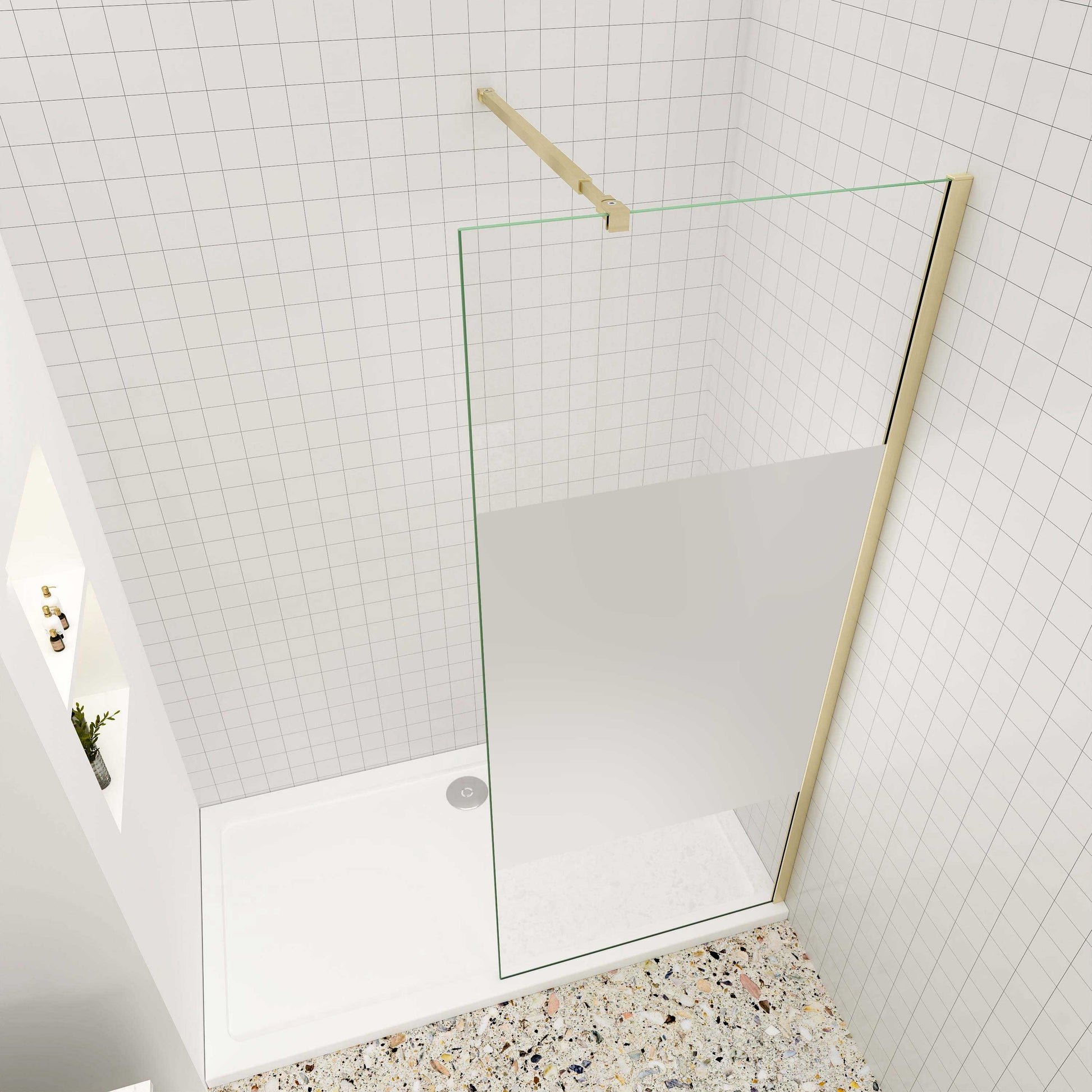 Walk in Duschwand 10mm ESG NANO Glas 90 cm Goldrahmen