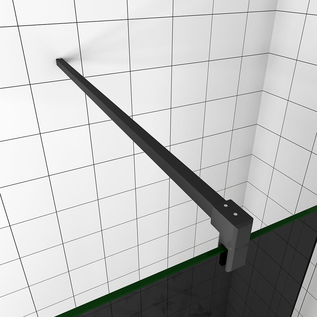 Walk in Duschwand 117.7 Schwarz Schutzfolie mit 2xStabilisationsstange 140 cm