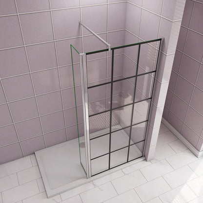 Walk in Duschwänd 80+40 Gittermuster mit Schwenkbar Stabilisationsstange 140 cm für badezimmer