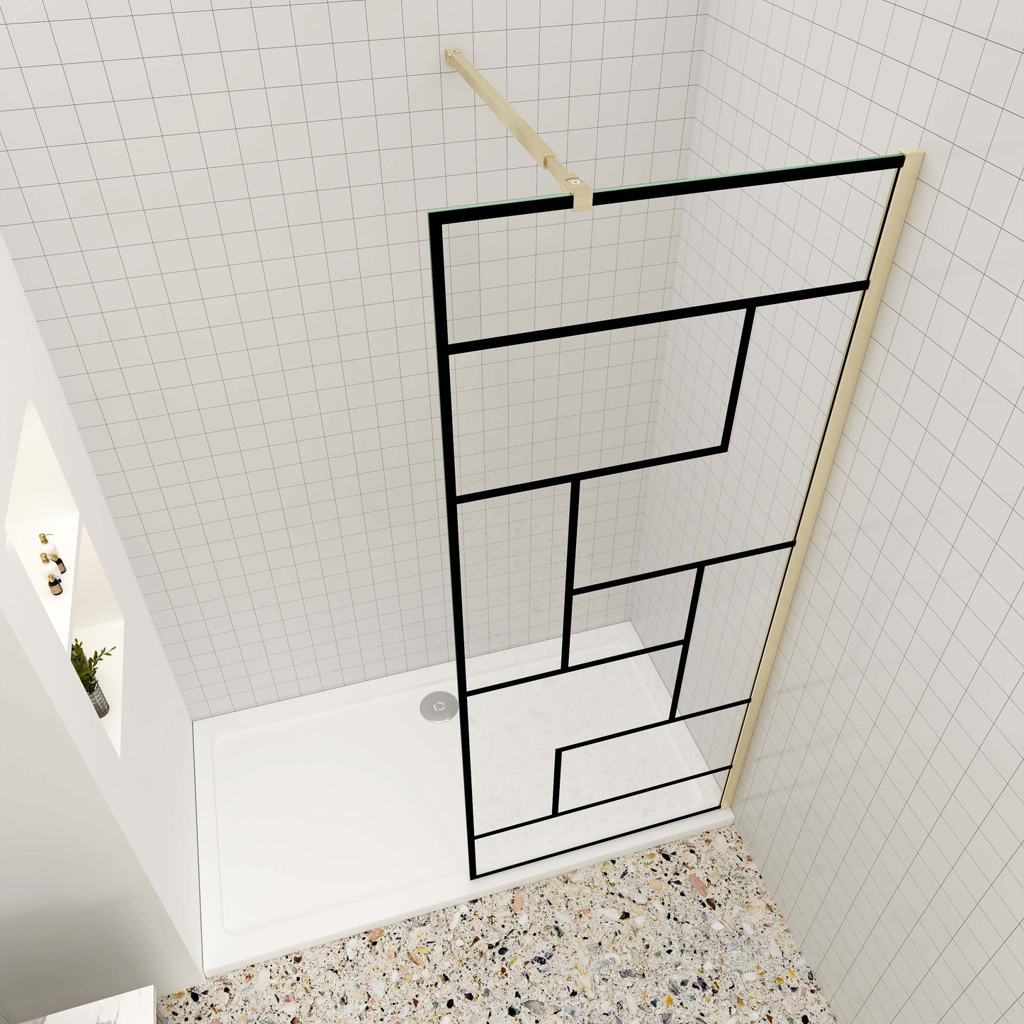 Walk in Duschwand 8mm Glas 120 cm goldfarben