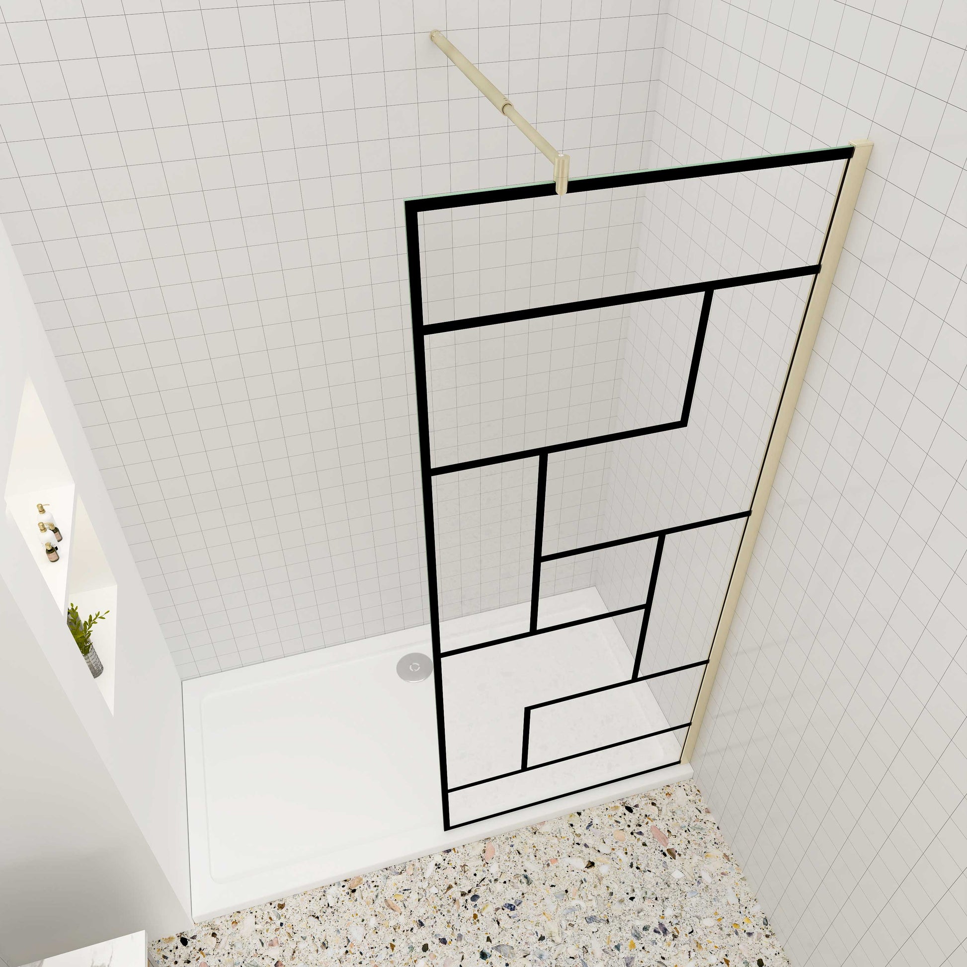 Walk in Duschwand 8mm NANO Glas 100 cm Nano Duschtrennwand goldfarben