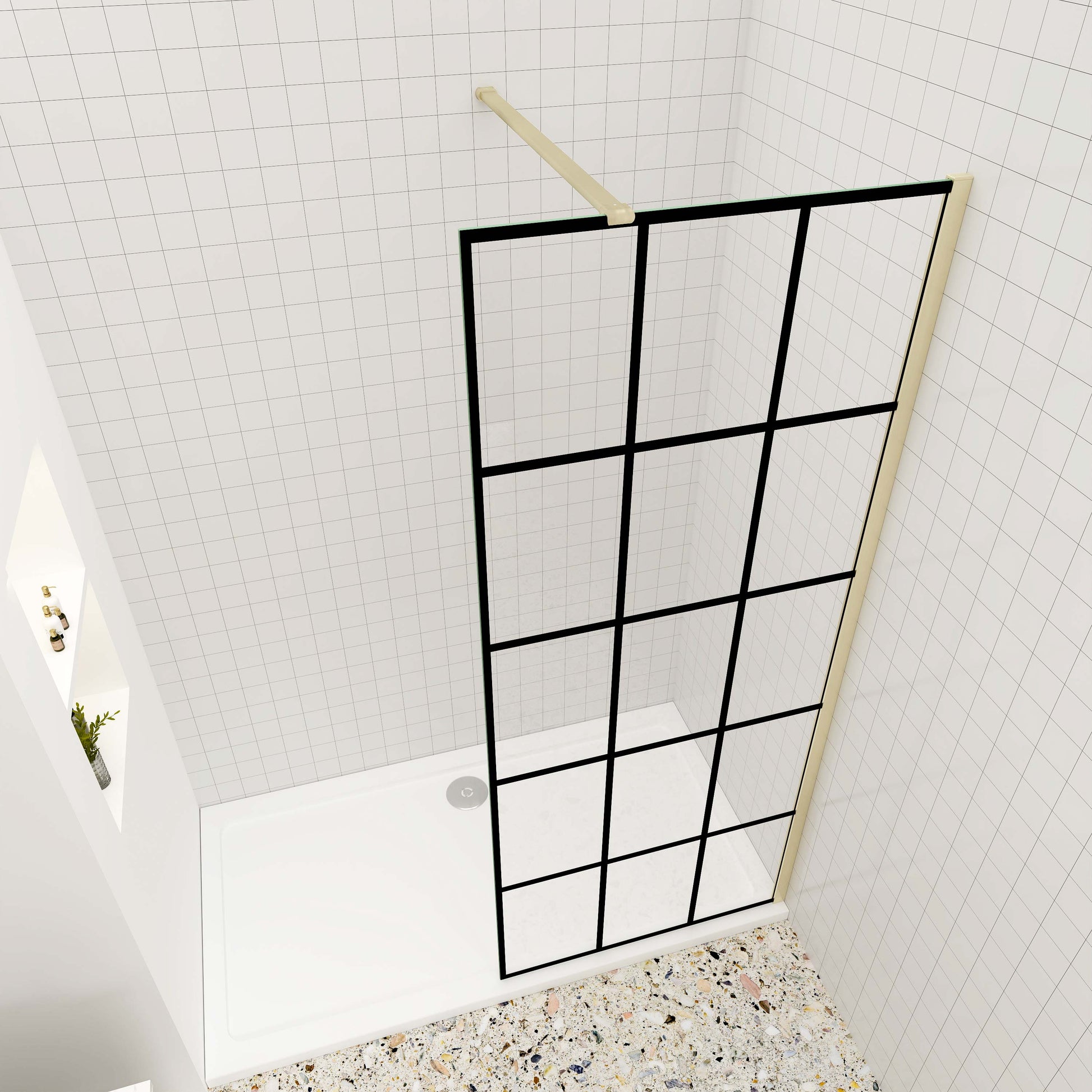 Walk in Duschwand 8mm NANO Glas 120 cm Duschglaswand Glaswand-Dusche goldfarben