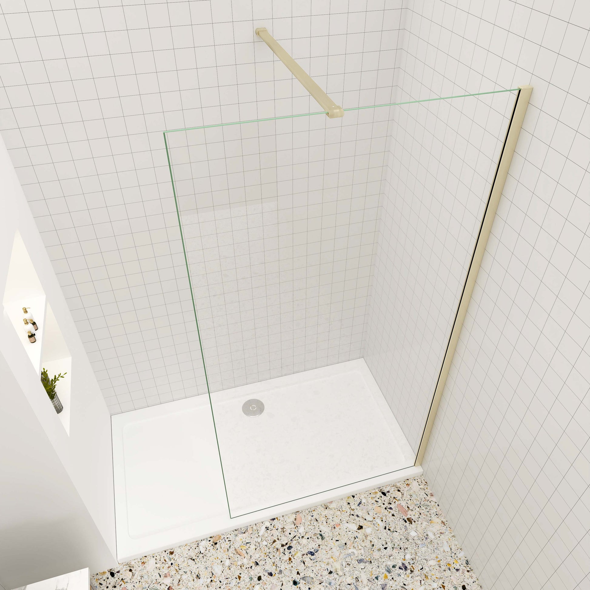 Walk in Duschwand 8mm NANO Glas 130 cm Walk in Duschabtrennung Duschkabine goldfarben