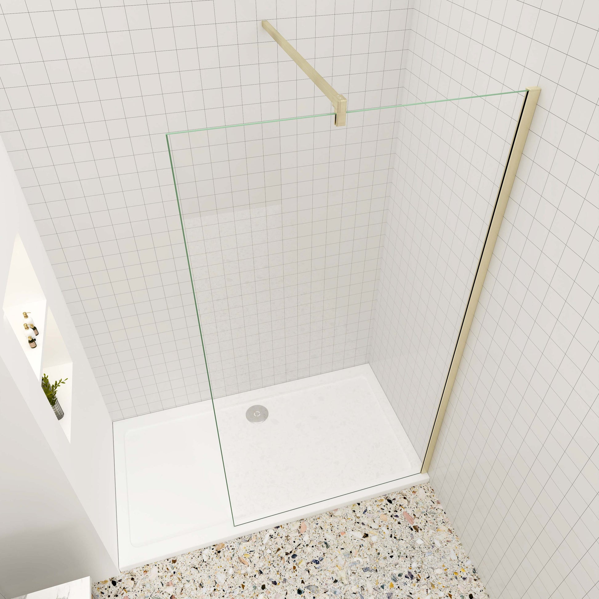 Walk in Duschwand 8mm NANO Glas 150 cm H.200 cm Duschtrennwand mit stabilisator goldfarben