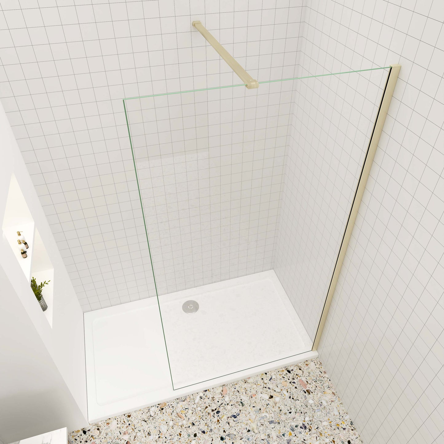 Walk in Duschwand 8mm NANO Glas 30 cm Duschabtrennung Duschkabine goldfarben