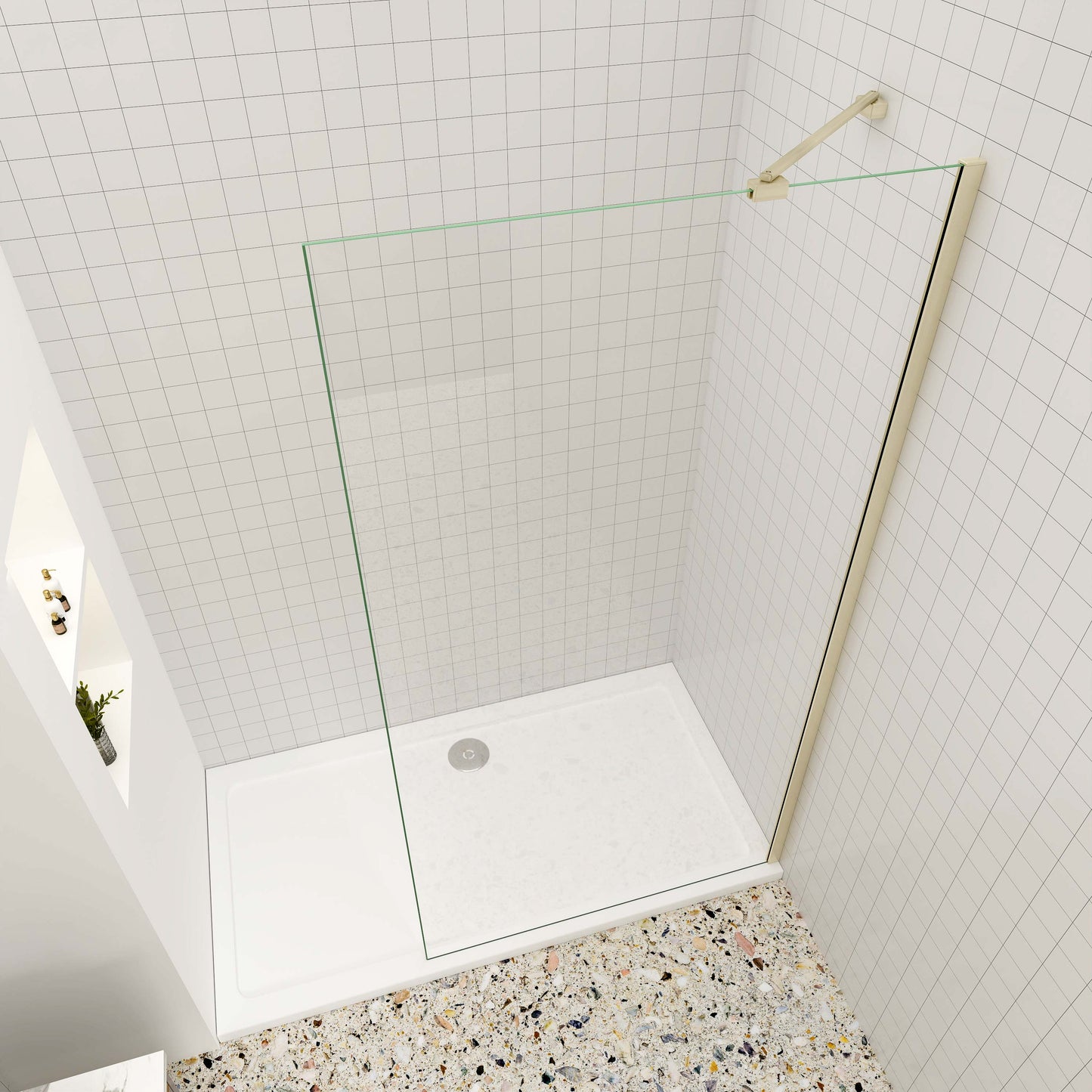 Walk in Duschwand 8mm NANO Glas 70 cm goldfarben