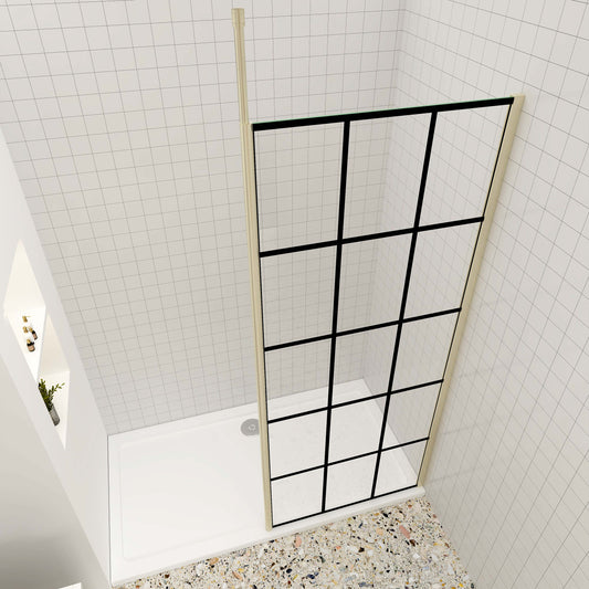 Walk in Duschwand 8mm NANO Glas 90 cm Glaswand mit Deckenstütze goldfarben
