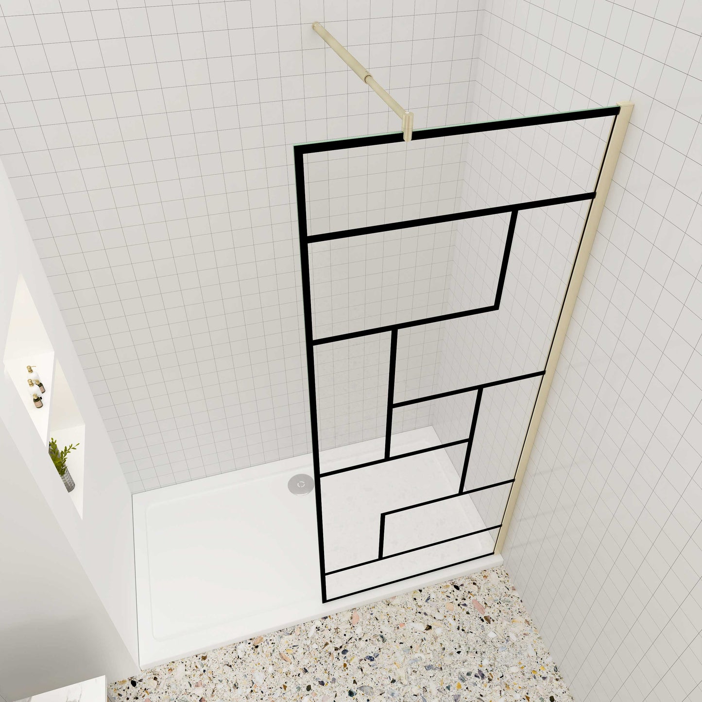 Walk in Duschwand 8mm NANO Glas 90 cm Nano Duschtrennwand goldfarben