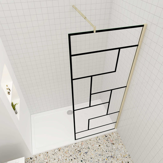 Walk in Duschwand 8mm NANO Glas 90 cm Nano Duschtrennwand goldfarben